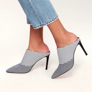 Dolce Vita Cinda Grid Print Point Toe Stiletto Mules Women Size 7.5 Black White